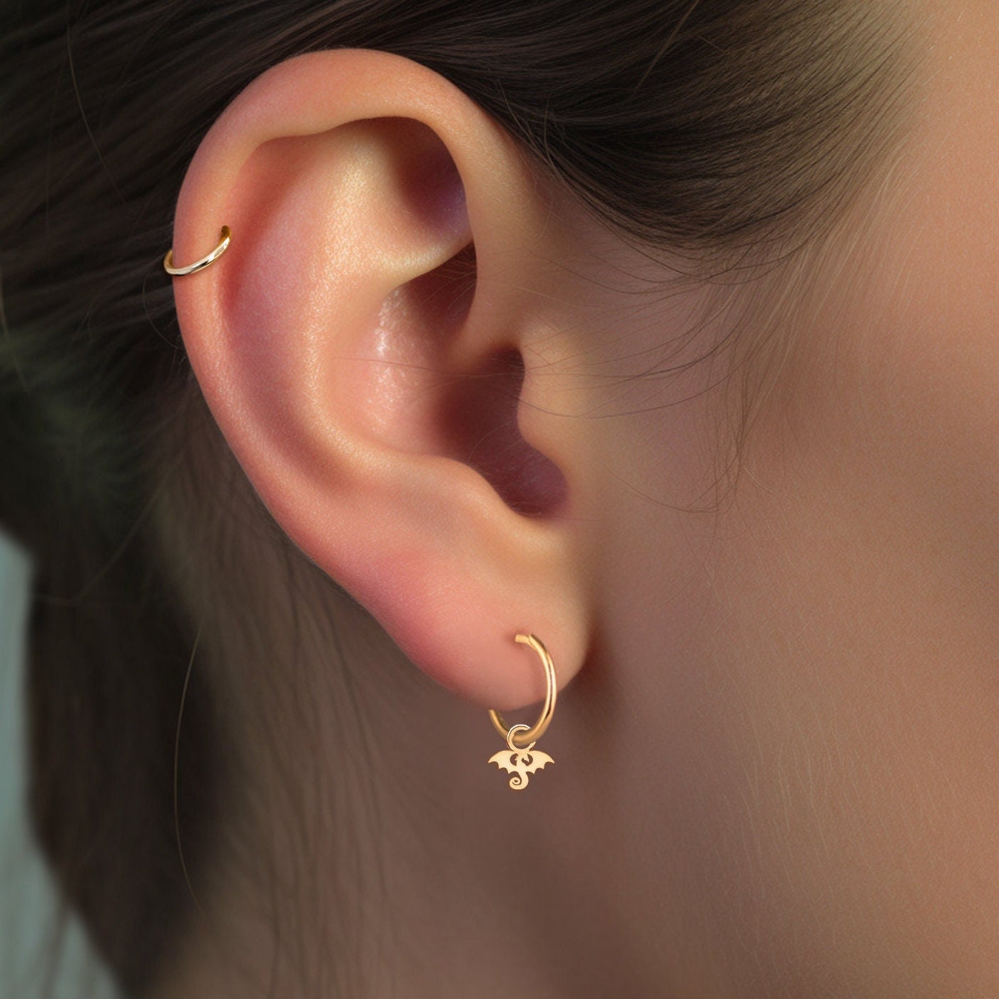Hanging Dragon Charm Huggie Hoops