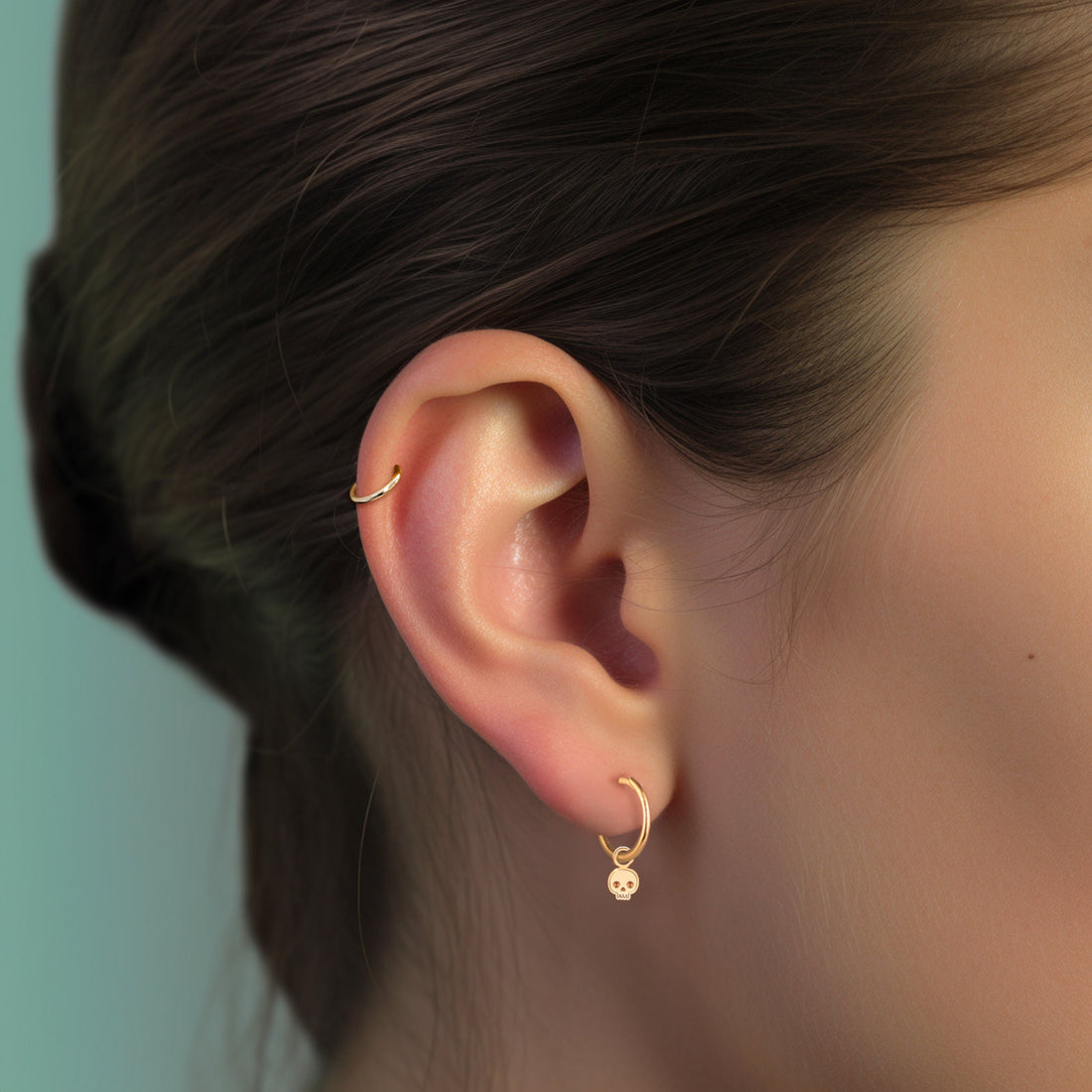 Tiny Skull Charm Hoops Earrings