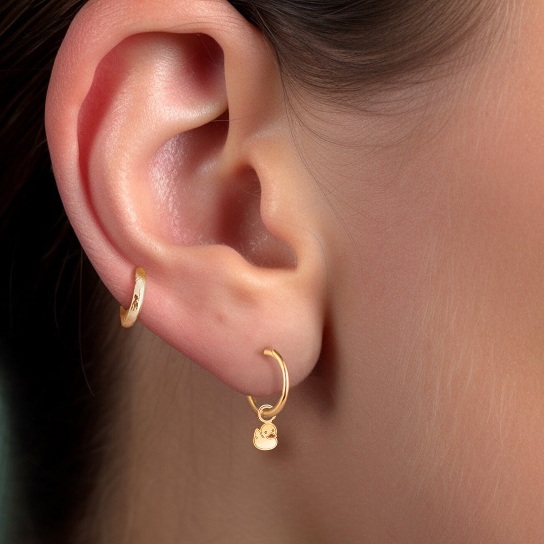 Duck Charm Huggie Hoops