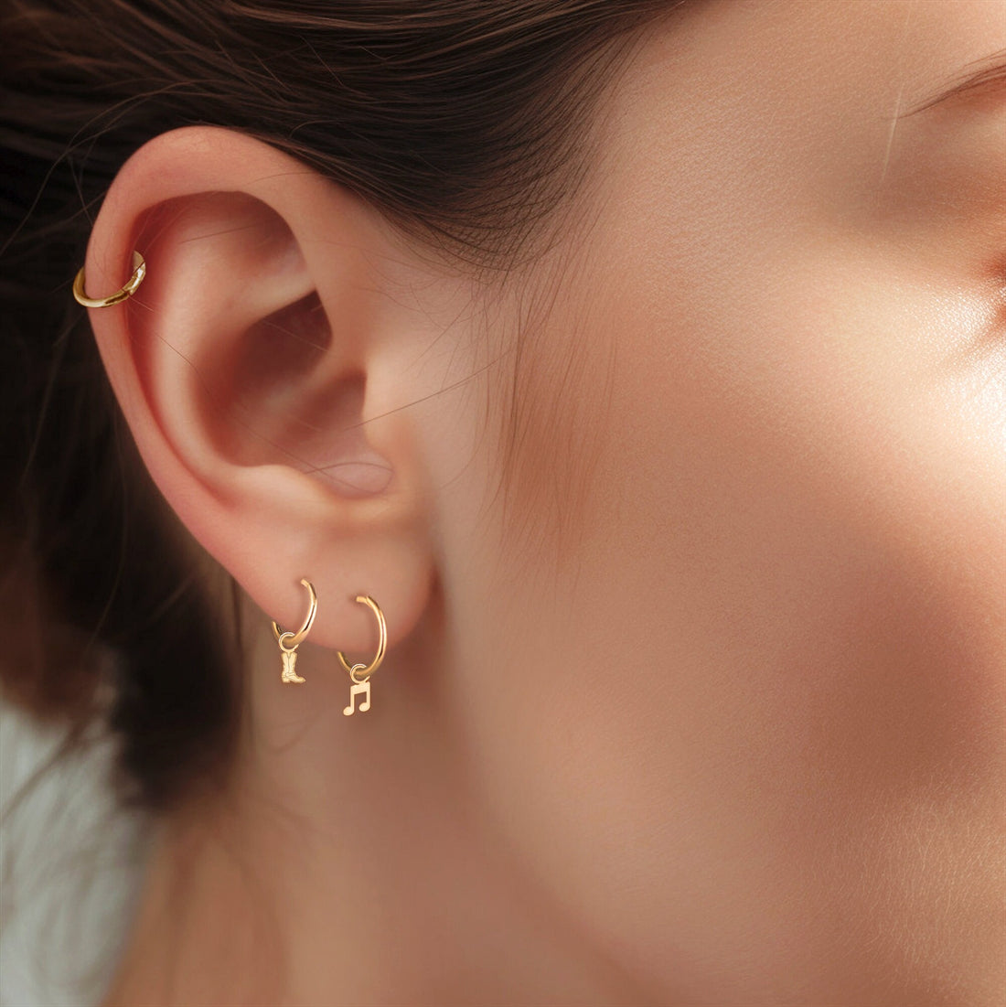 Double Music Note Huggie Earrings