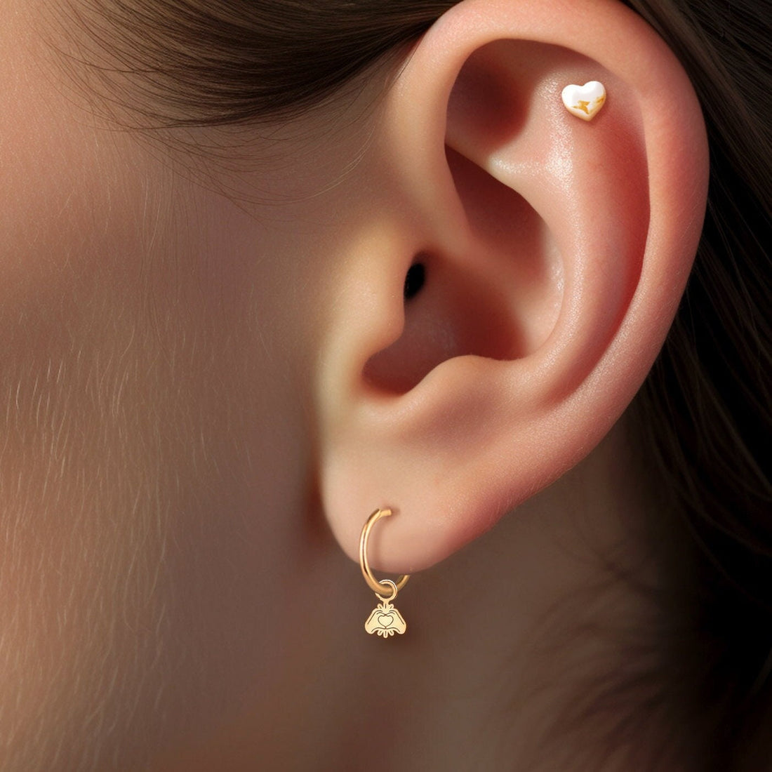 Hand Heart Charm Hoop Earrings - Gold Vermeil, Sterling Silver, Solid 14k Gold | Handcrafted Romantic Jewelry