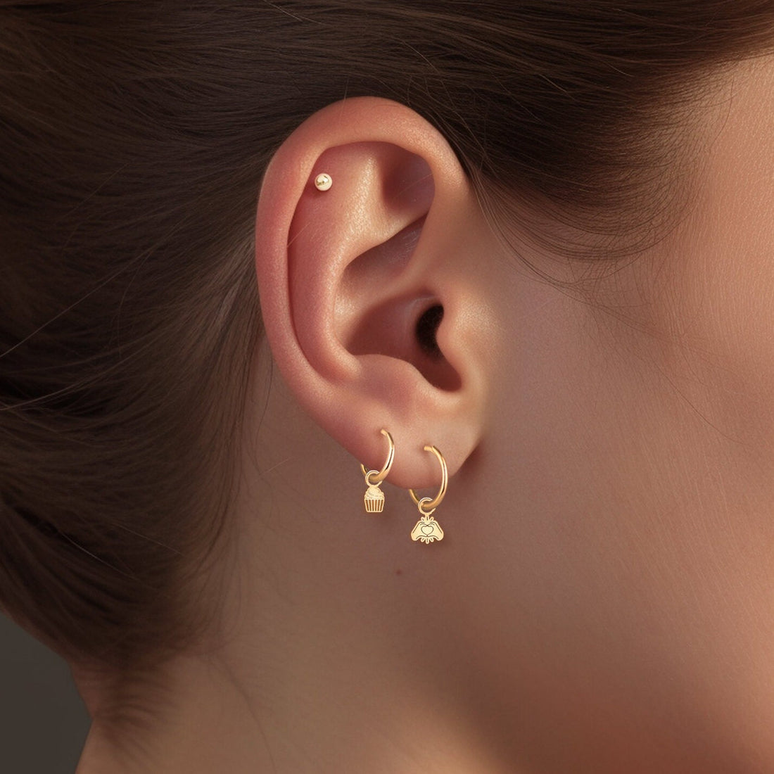 Hand Heart Charm Hoop Earrings - Gold Vermeil, Sterling Silver, Solid 14k Gold | Handcrafted Romantic Jewelry
