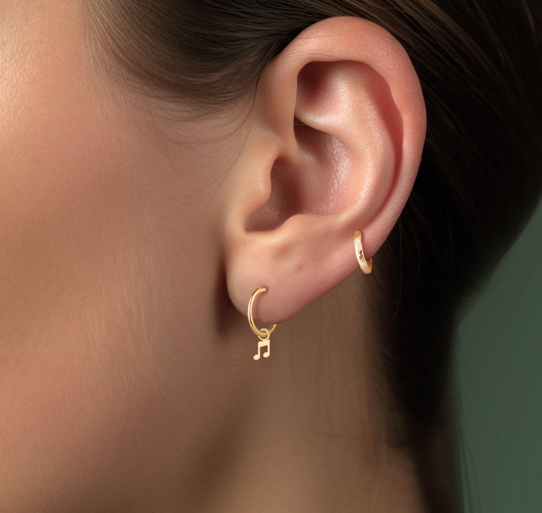 Double Music Note Huggie Earrings