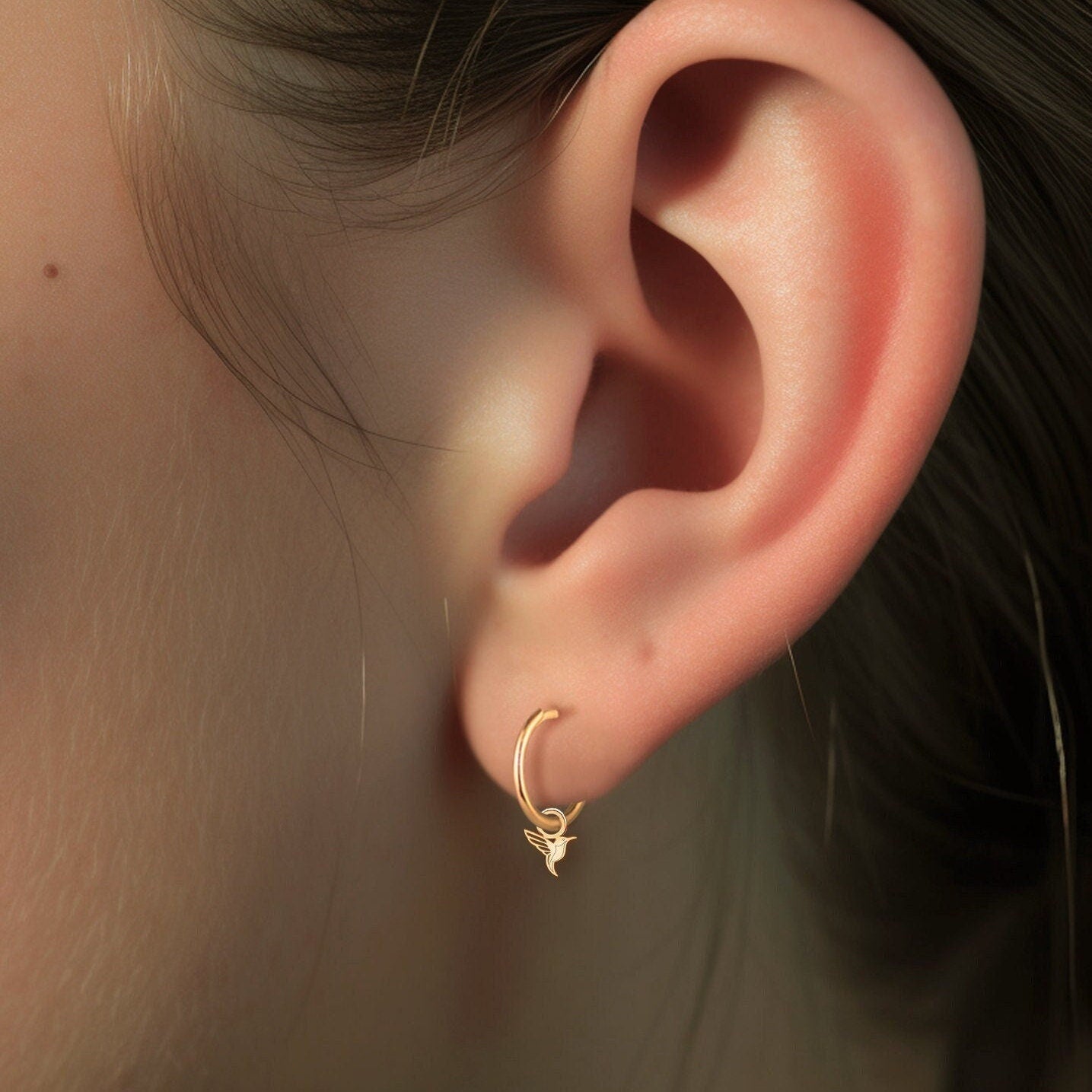 Hummingbird Huggie Hoop Earrings