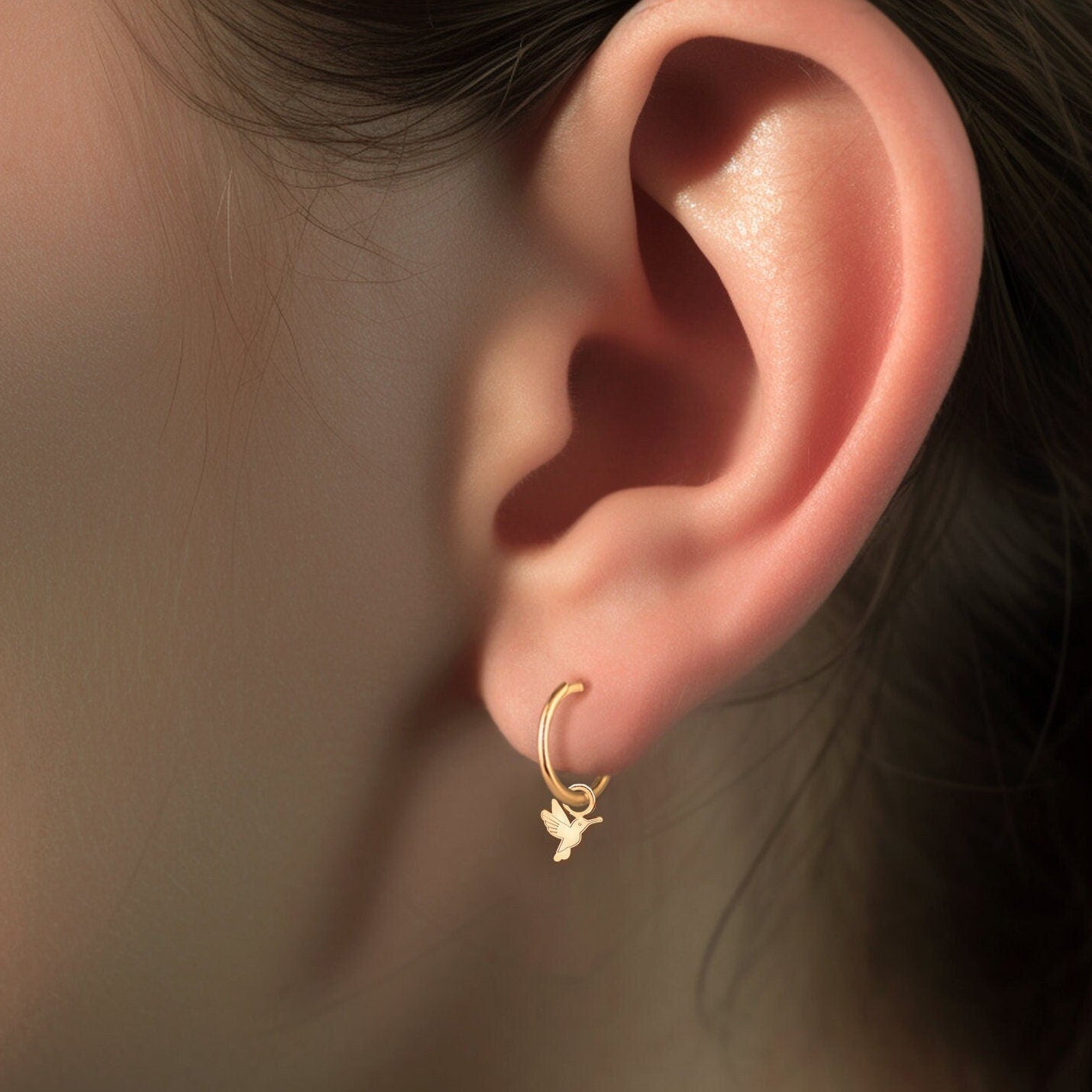Flying Hummingbird Hoop Earrings