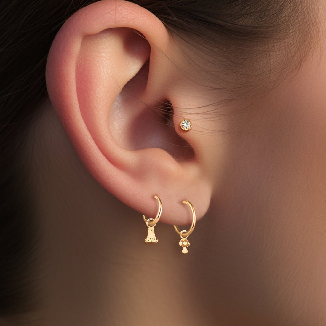 Mushroom Charm Huggie Hoops