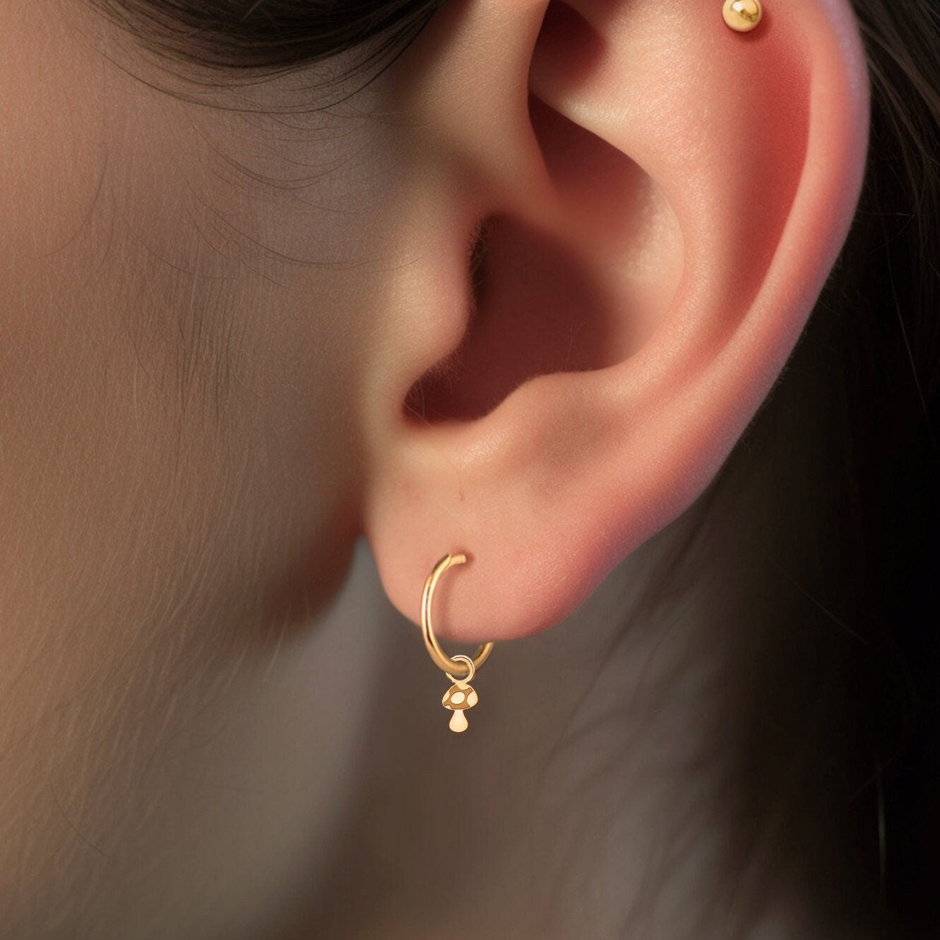 Or Magic Mushroom Charm Huggie Hoops