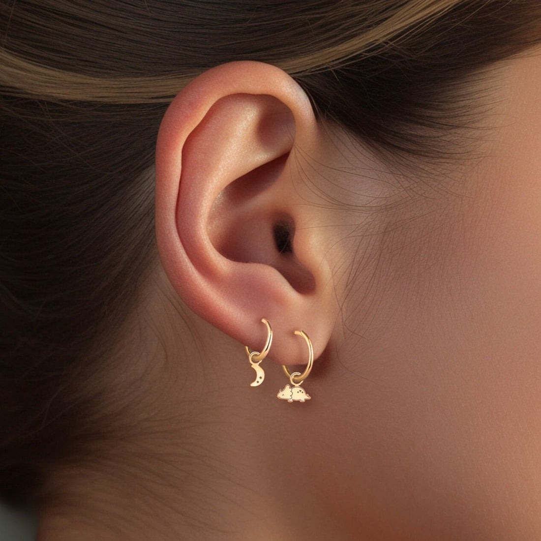 Cute Triceratops Charm Huggie Hoops