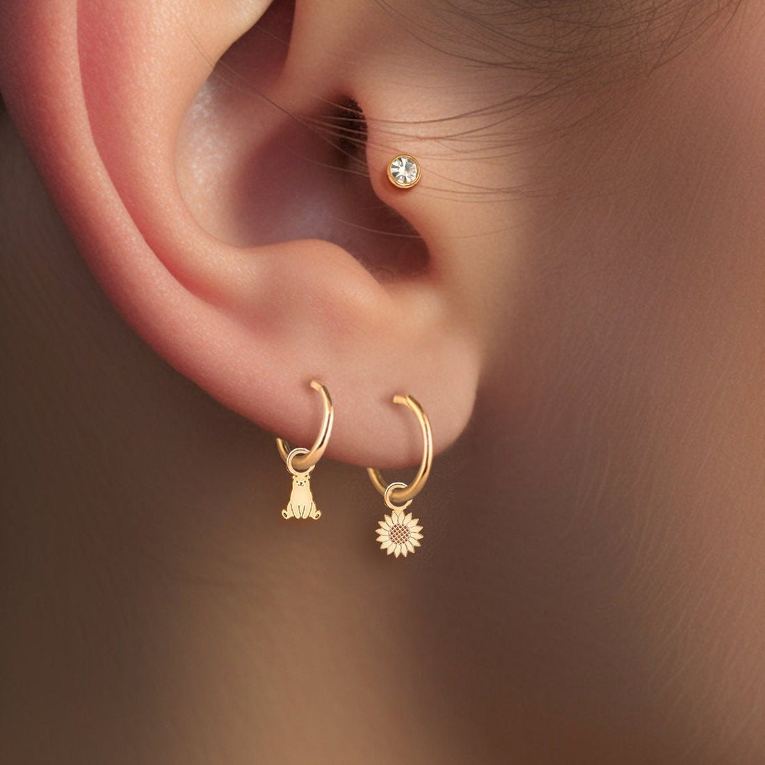 Sunflower Huggie Hoop Earrings