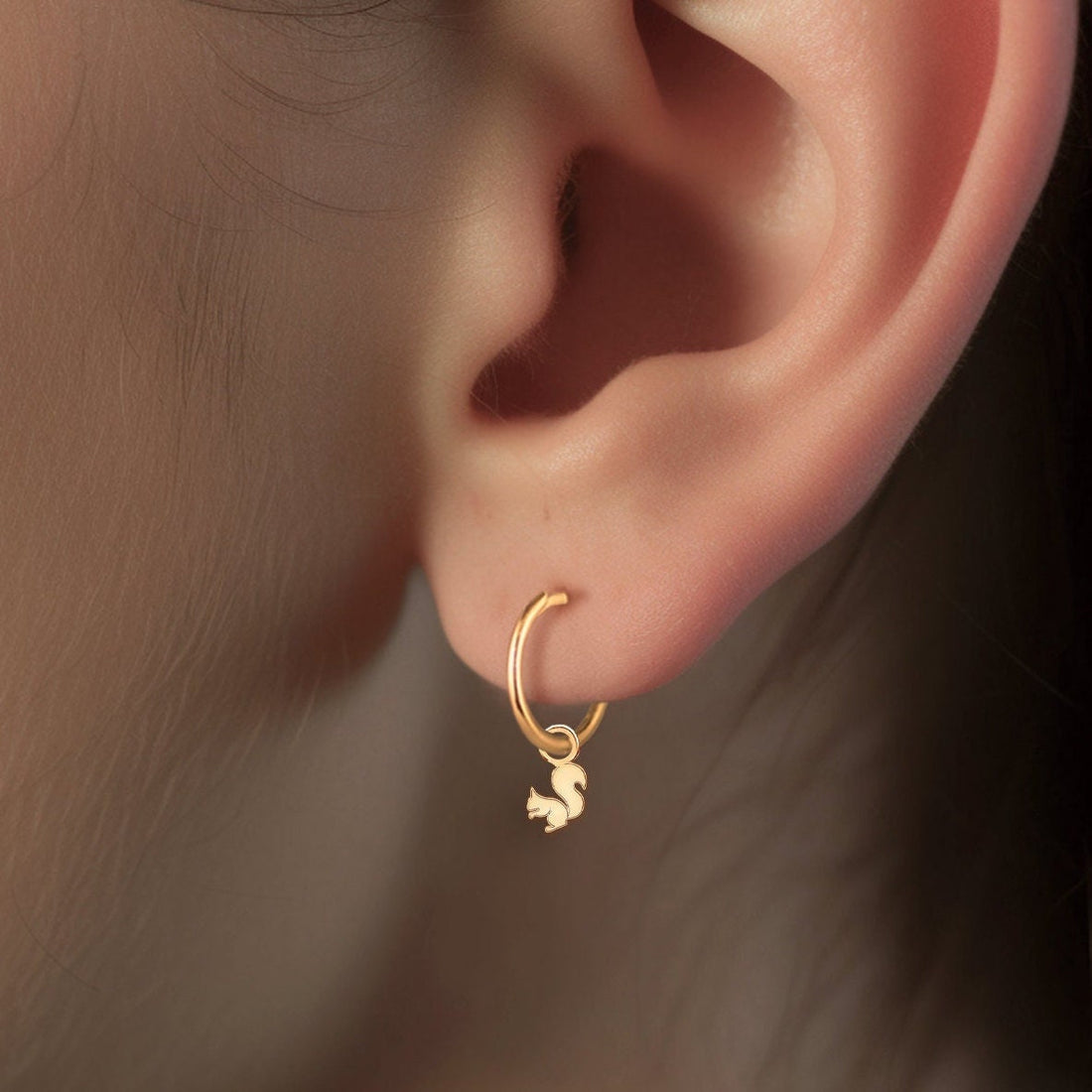 Squirrel Charm Huggie Hoops