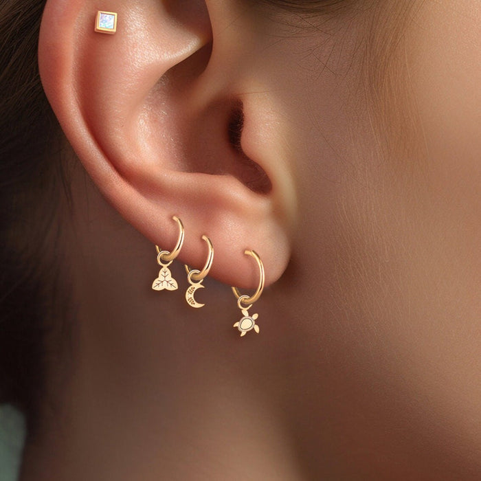 Sea Turtle Charm Huggie Hoops