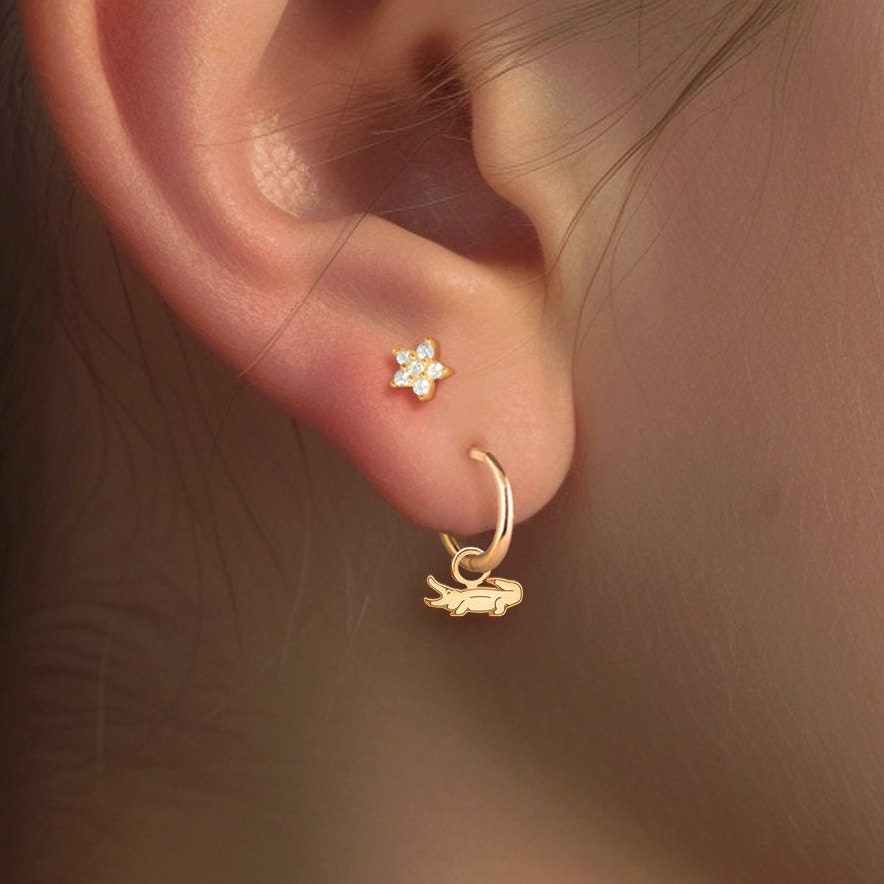 Alligator Charm Huggie Hoops