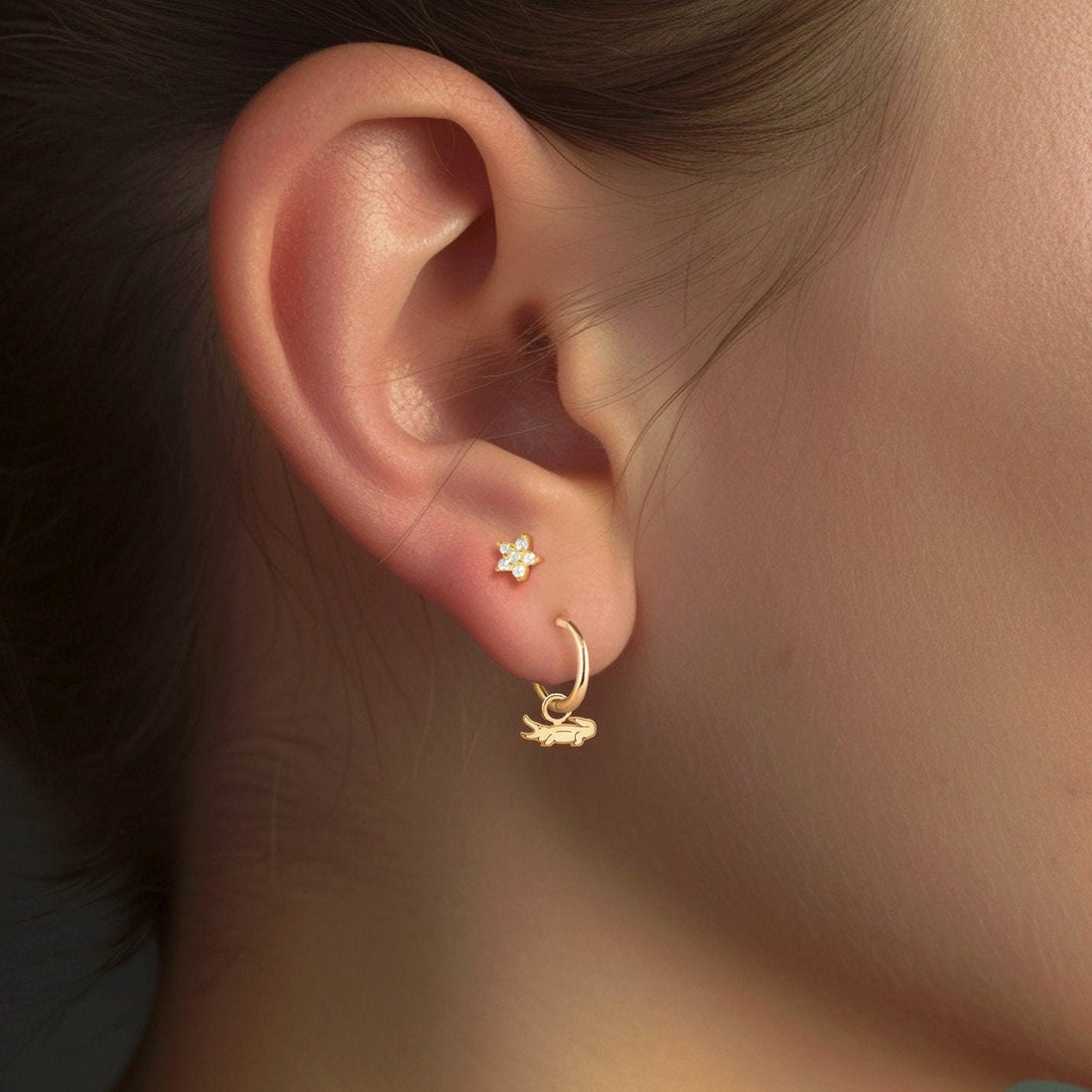 Alligator Charm Huggie Hoops