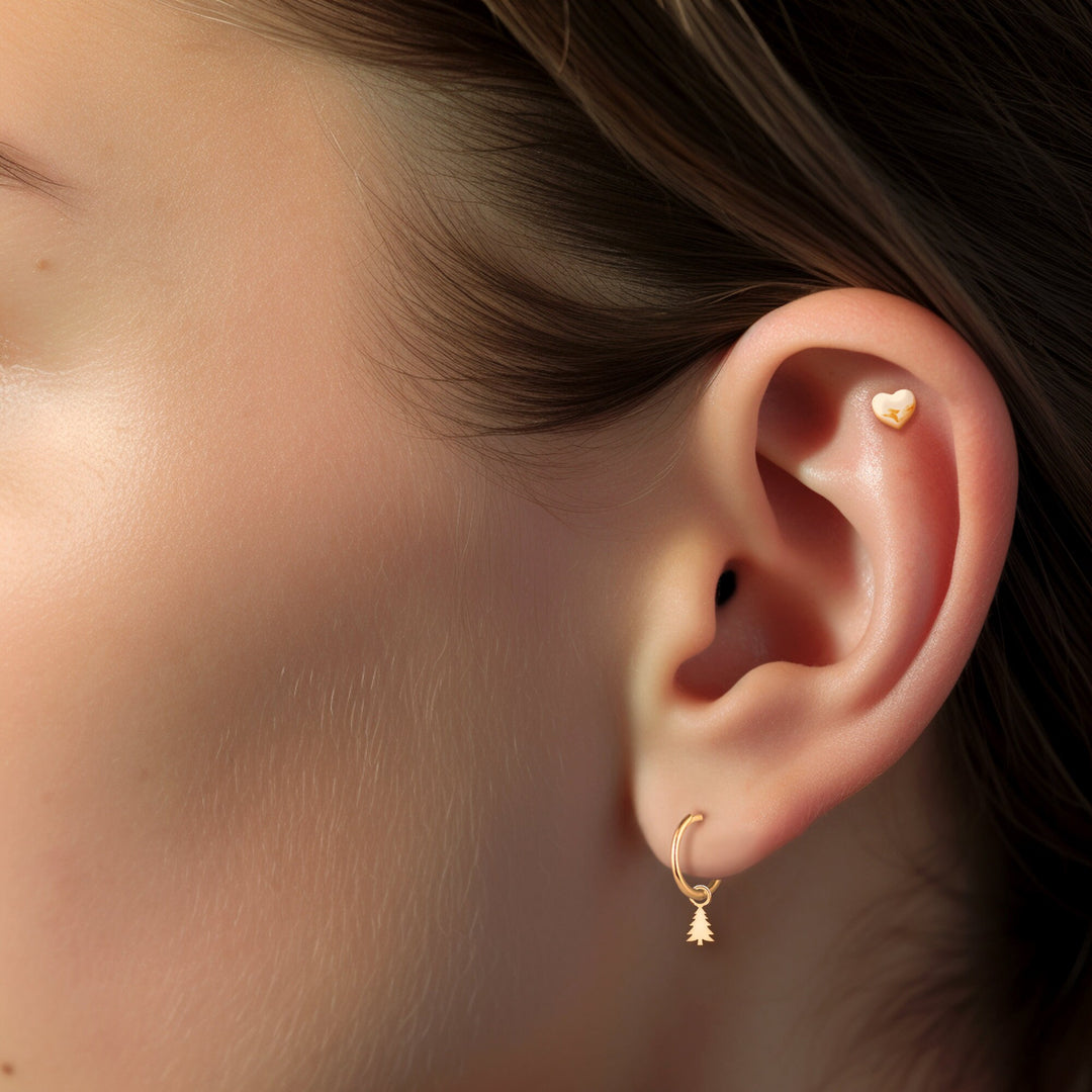 Pine Tree Hoop Earrings, Handcrafted in Gold Vermeil, Silver