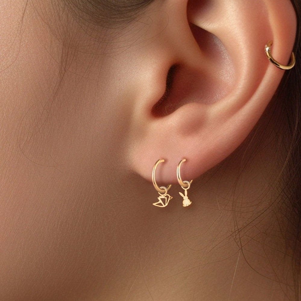 Bird Cutout Charm Huggie Hoops