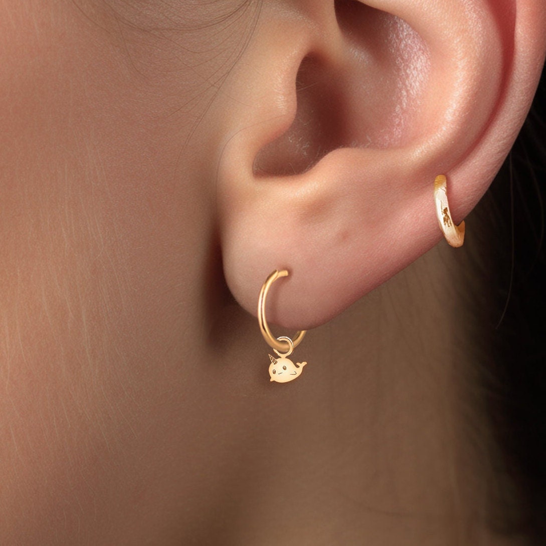 Narwhal Charm Huggie Earrings