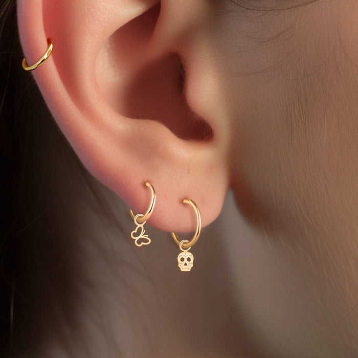 Sugar Skull Charm Huggie Hoops