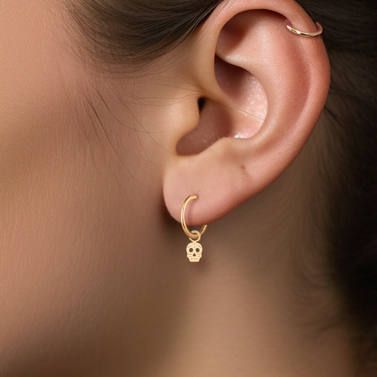 Sugar Skull Charm Huggie Hoops