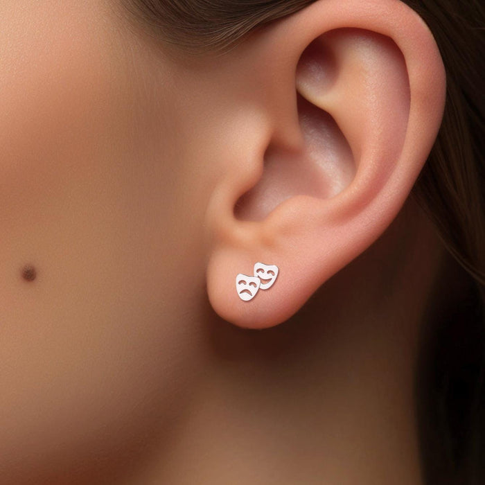 Happy Sad Drama Mask Charm Stud Earrings