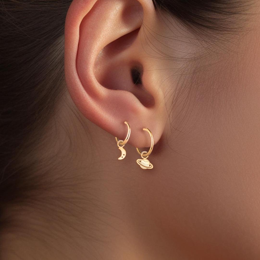 Saturn Charm Hoop Earrings