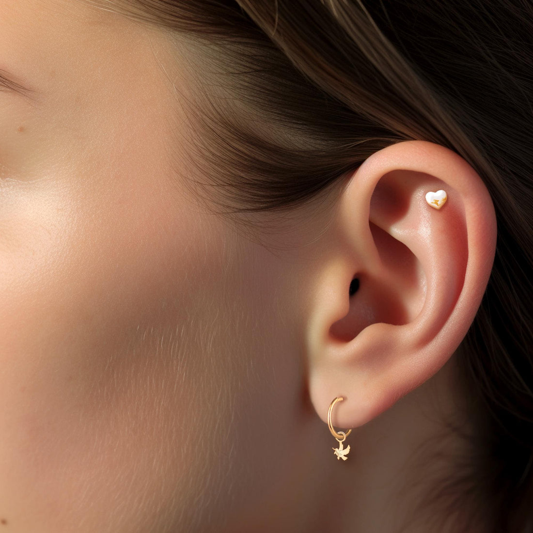 Dove Leaf Charm Huggie Earrings