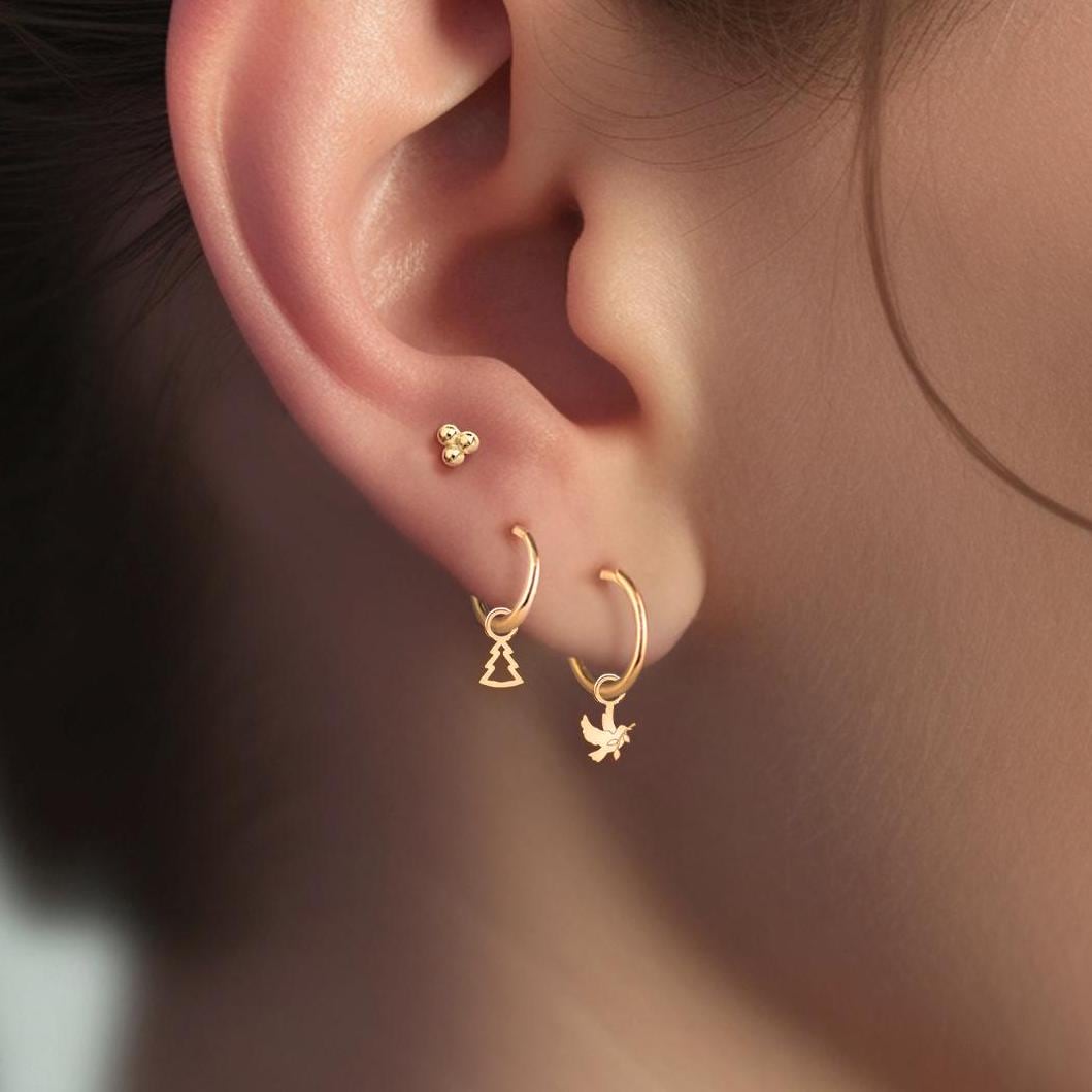 Dove Leaf Charm Huggie Earrings