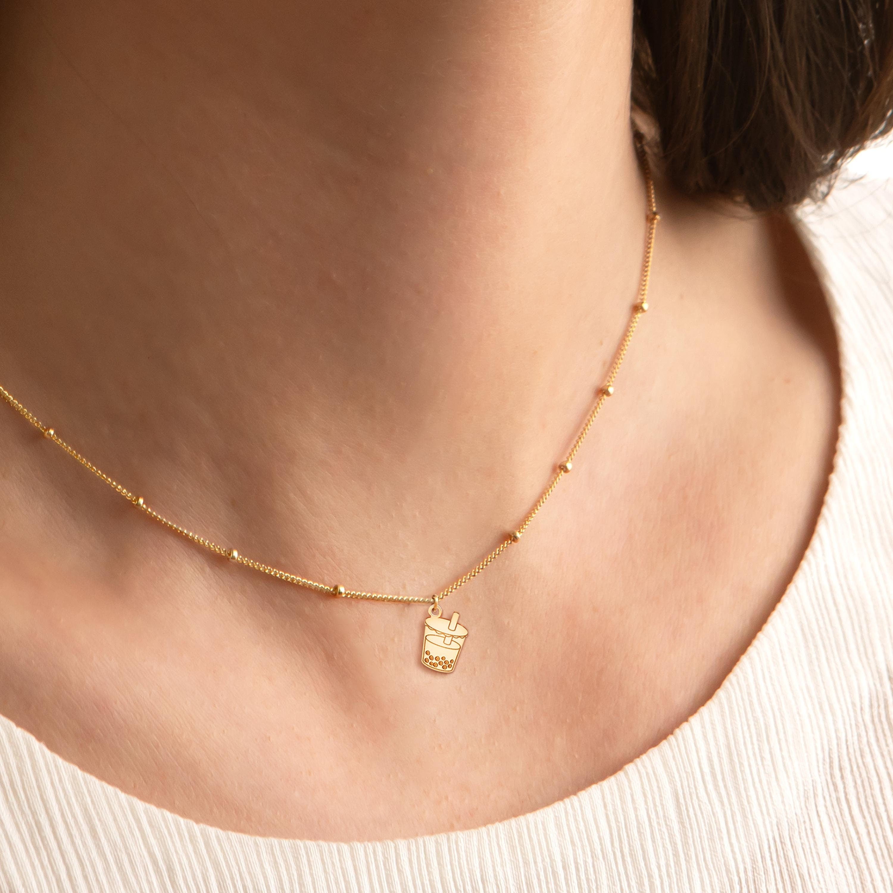 Bubble Tea Pendant  Beady Necklace