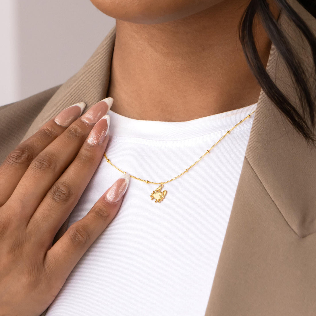 Crab Charm Pendant Beady Necklace