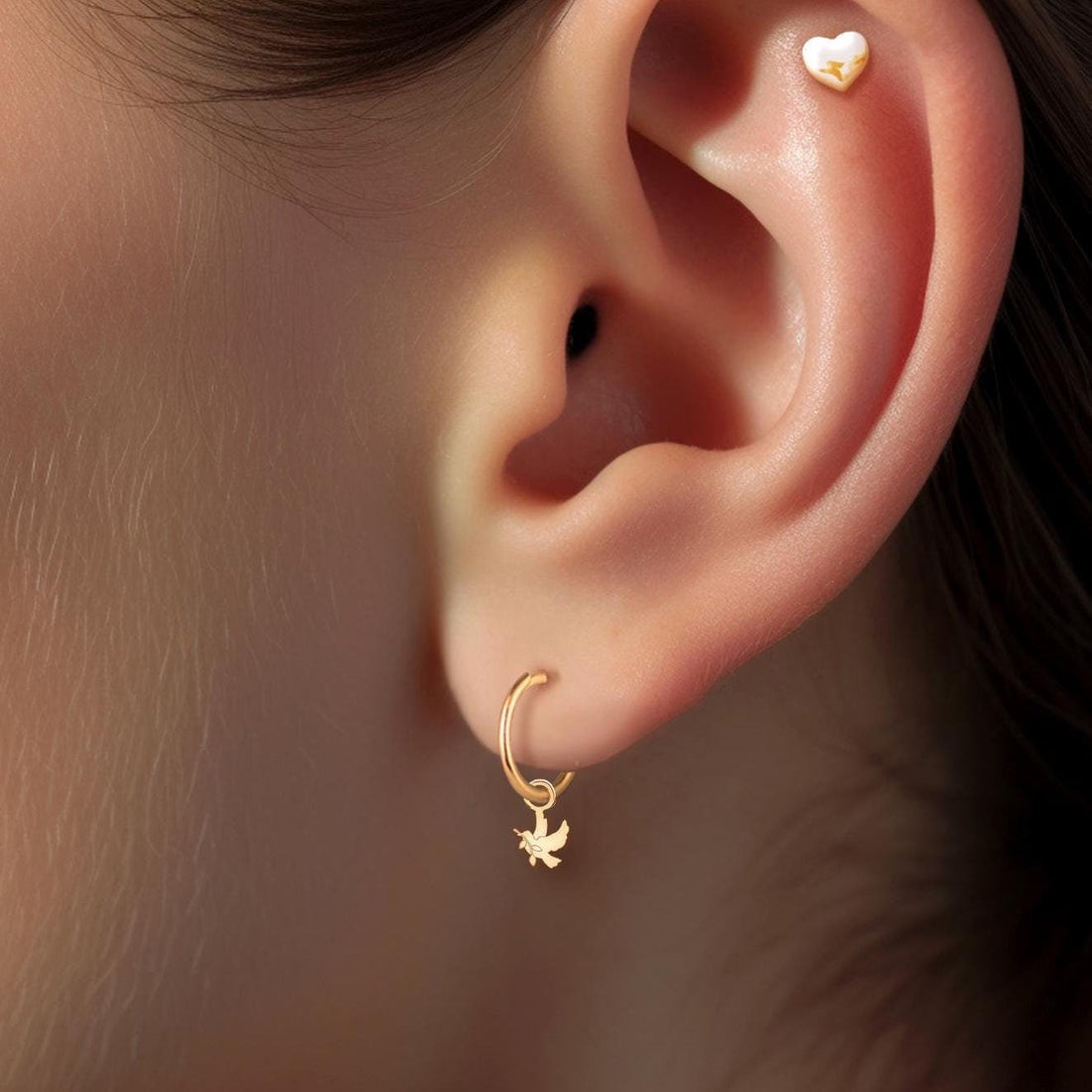 Dove Leaf Charm Huggie Earrings