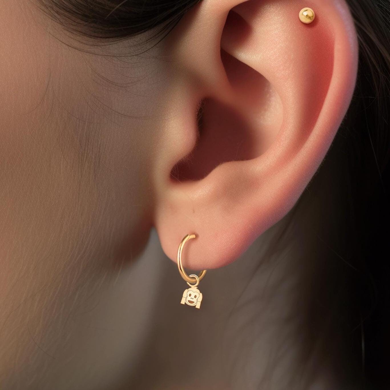 Monkey Hear No Evil Huggie Earrings