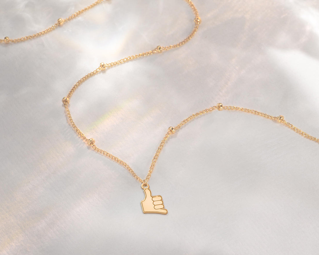 Surf S Up Shaka Hand Charm Necklace