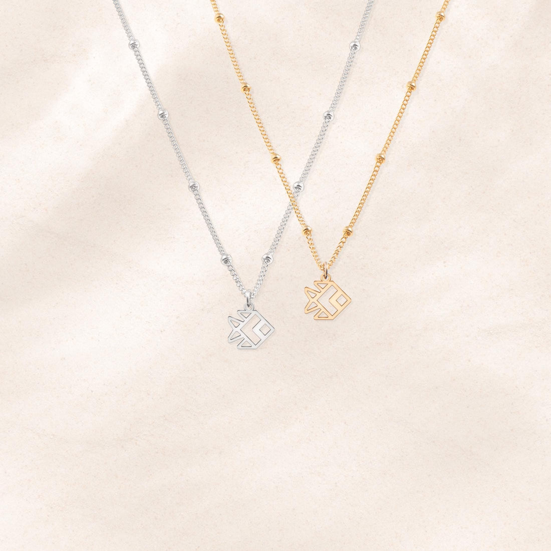 Geometric Fish Pendant Beady Necklace