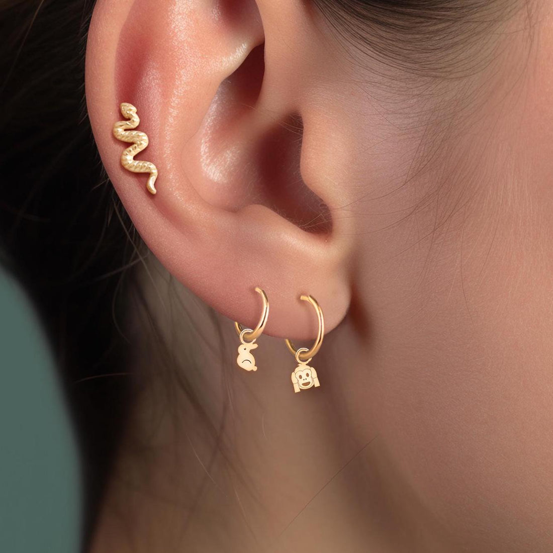 Monkey Hear No Evil Huggie Earrings