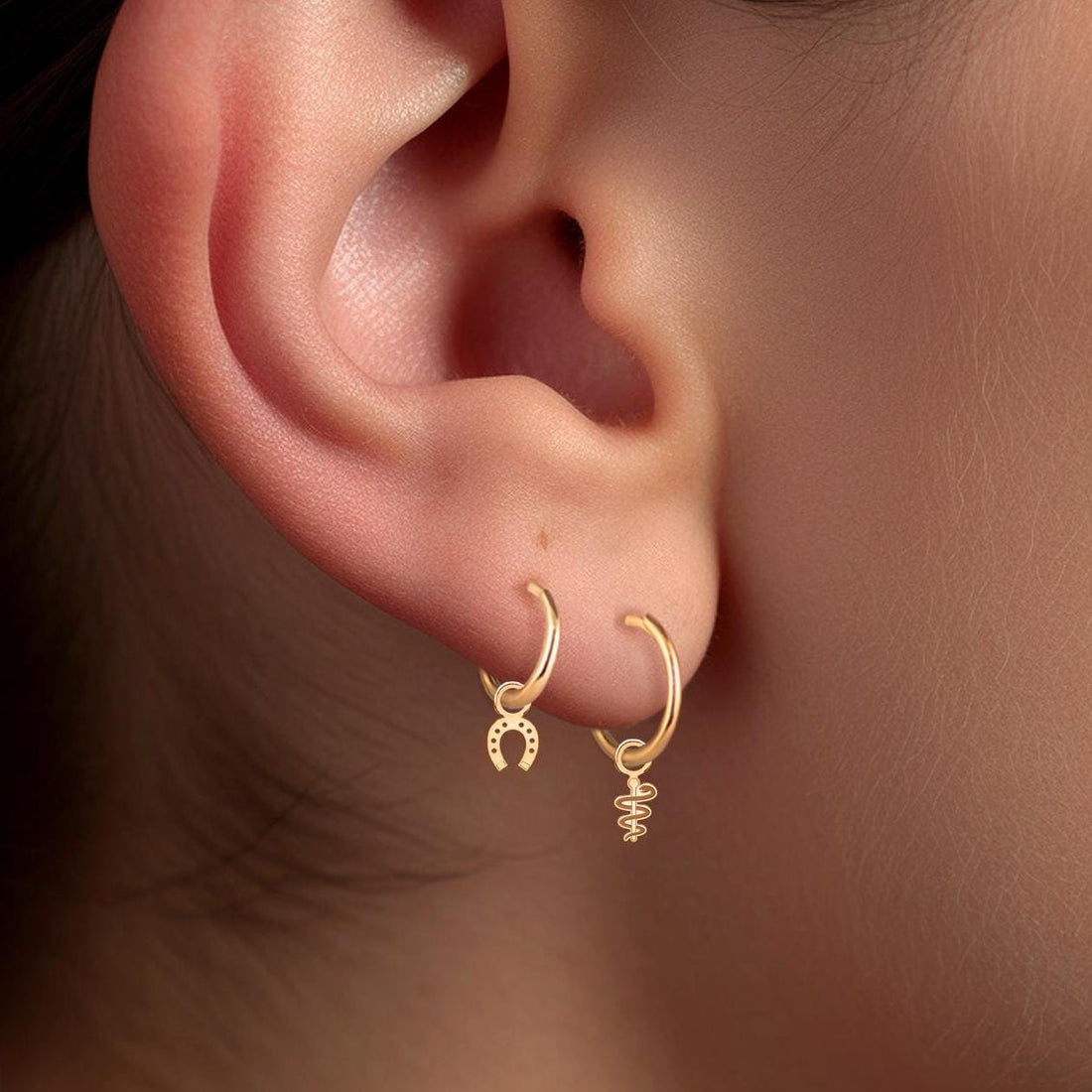 Rod Of Asclepius Huggie Hoops