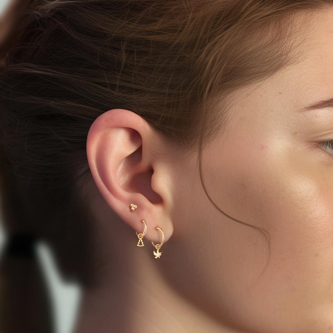 Dove Leaf Charm Huggie Earrings