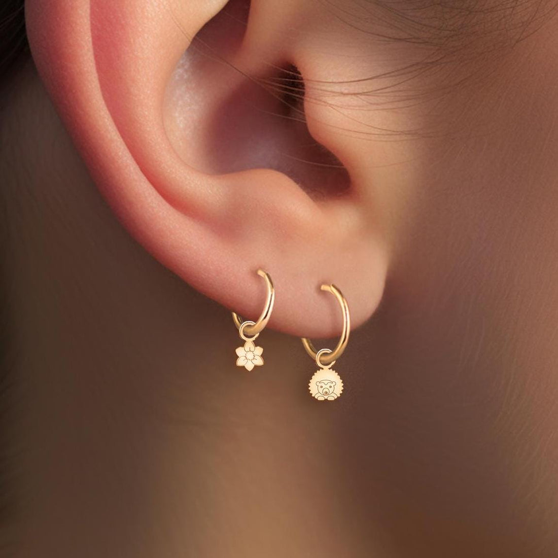 Hedgehog Rounded Charm Hoop Earrings