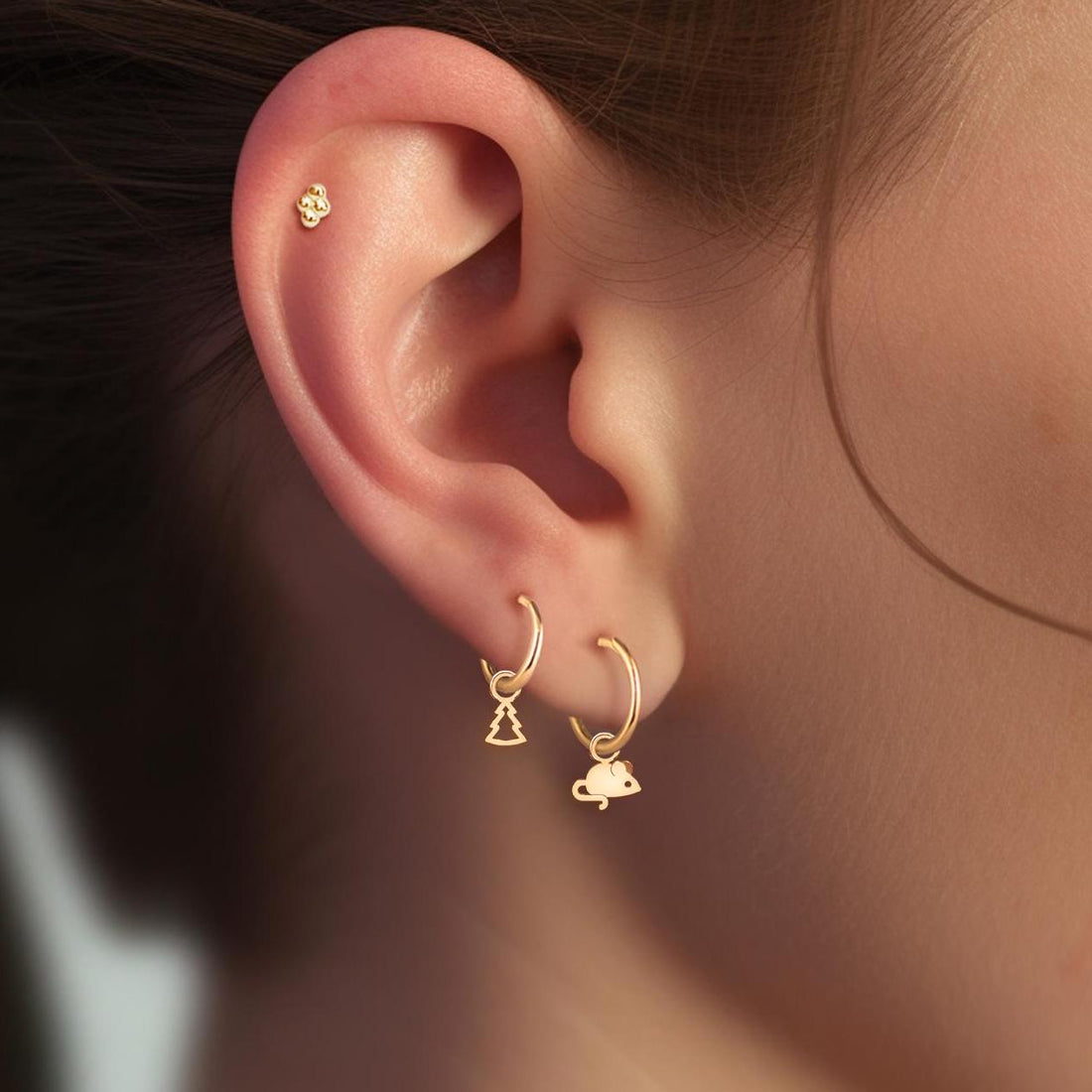 Mouse Charm Huggie Earrings