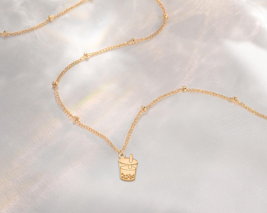 Bubble Tea Pendant  Beady Necklace