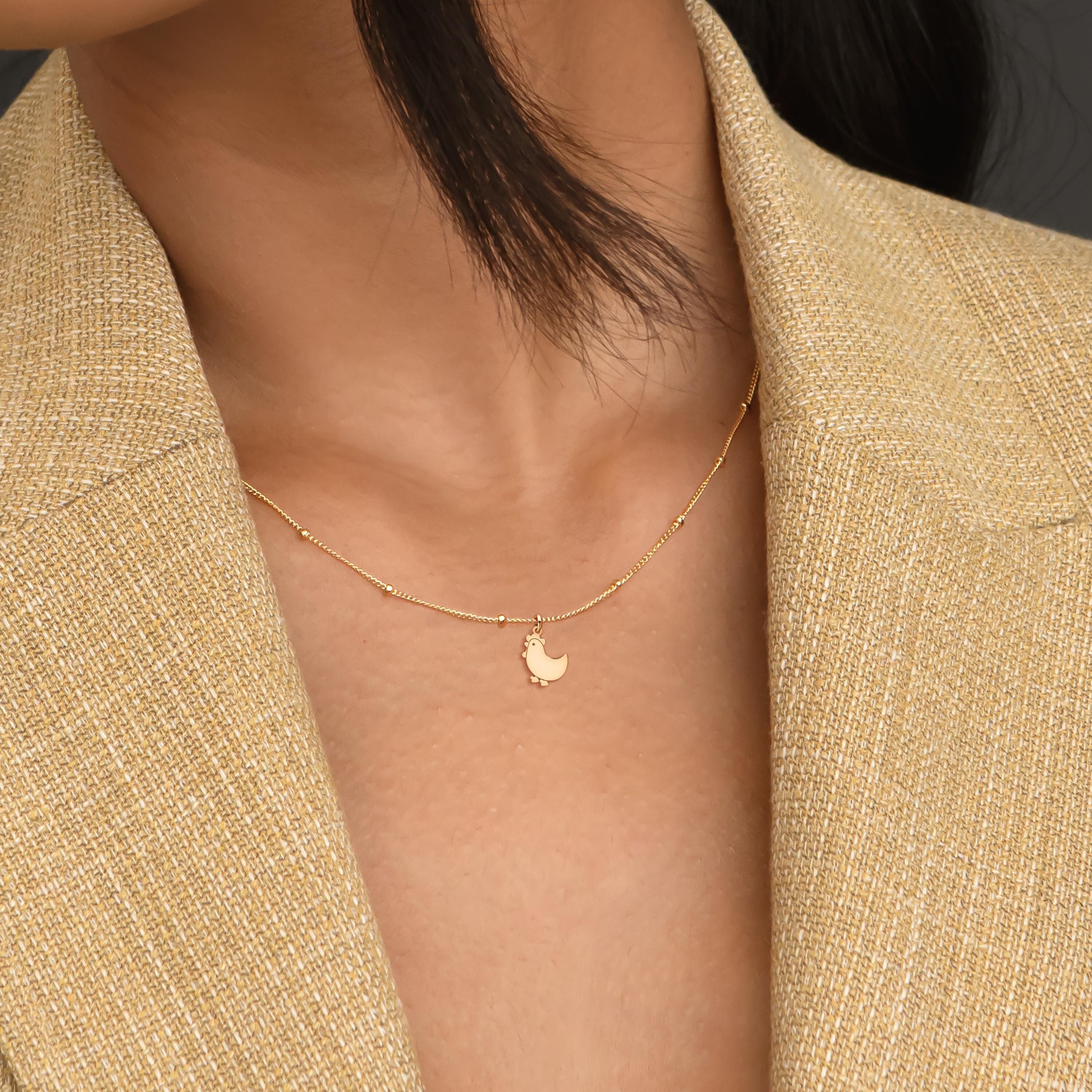 Chicken Pendant Beady Necklace