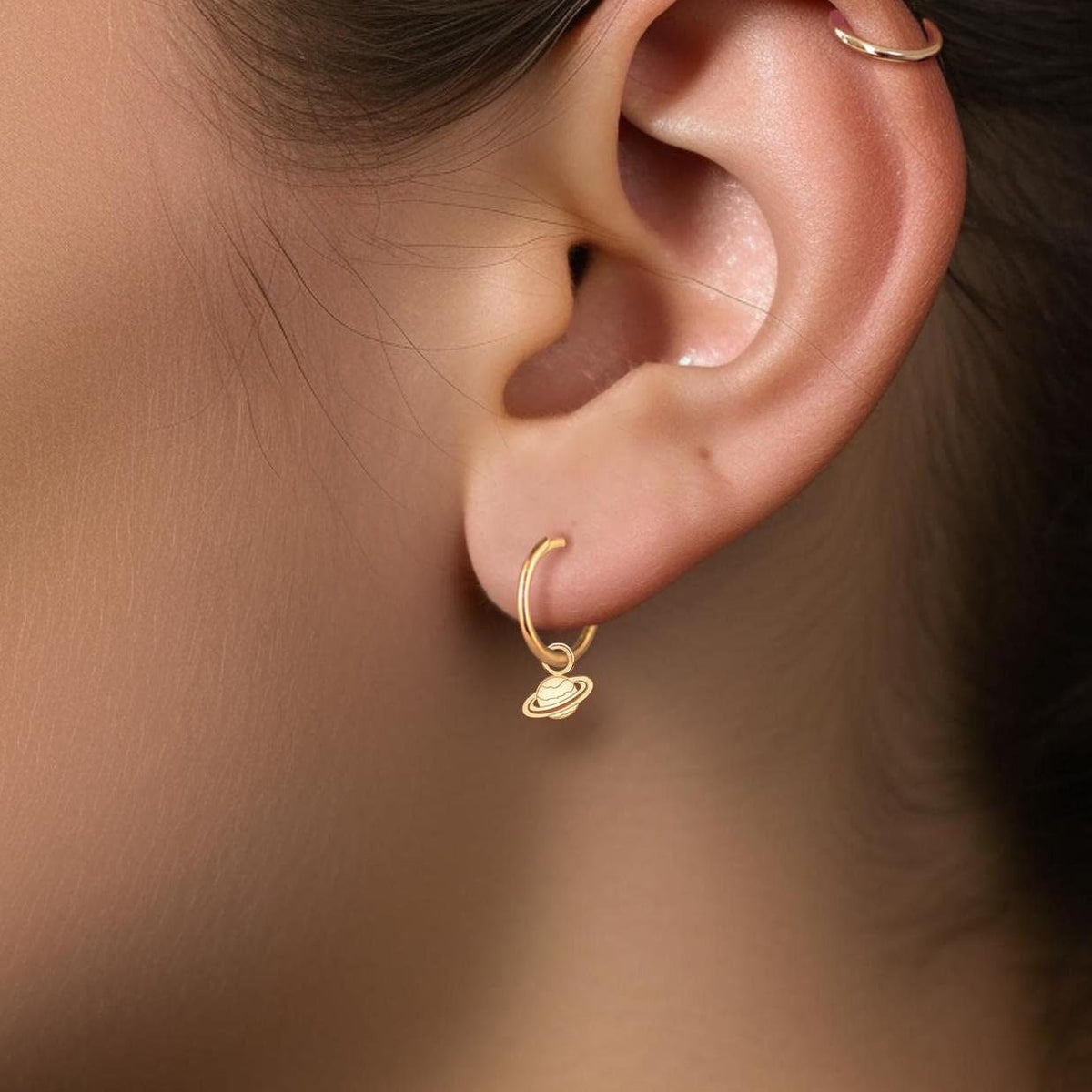 Saturn Charm Hoop Earrings