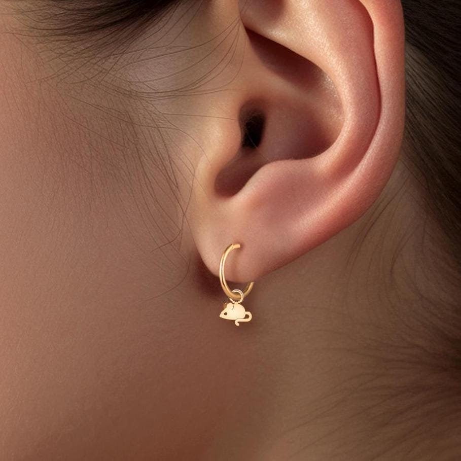 Mouse Charm Huggie Earrings