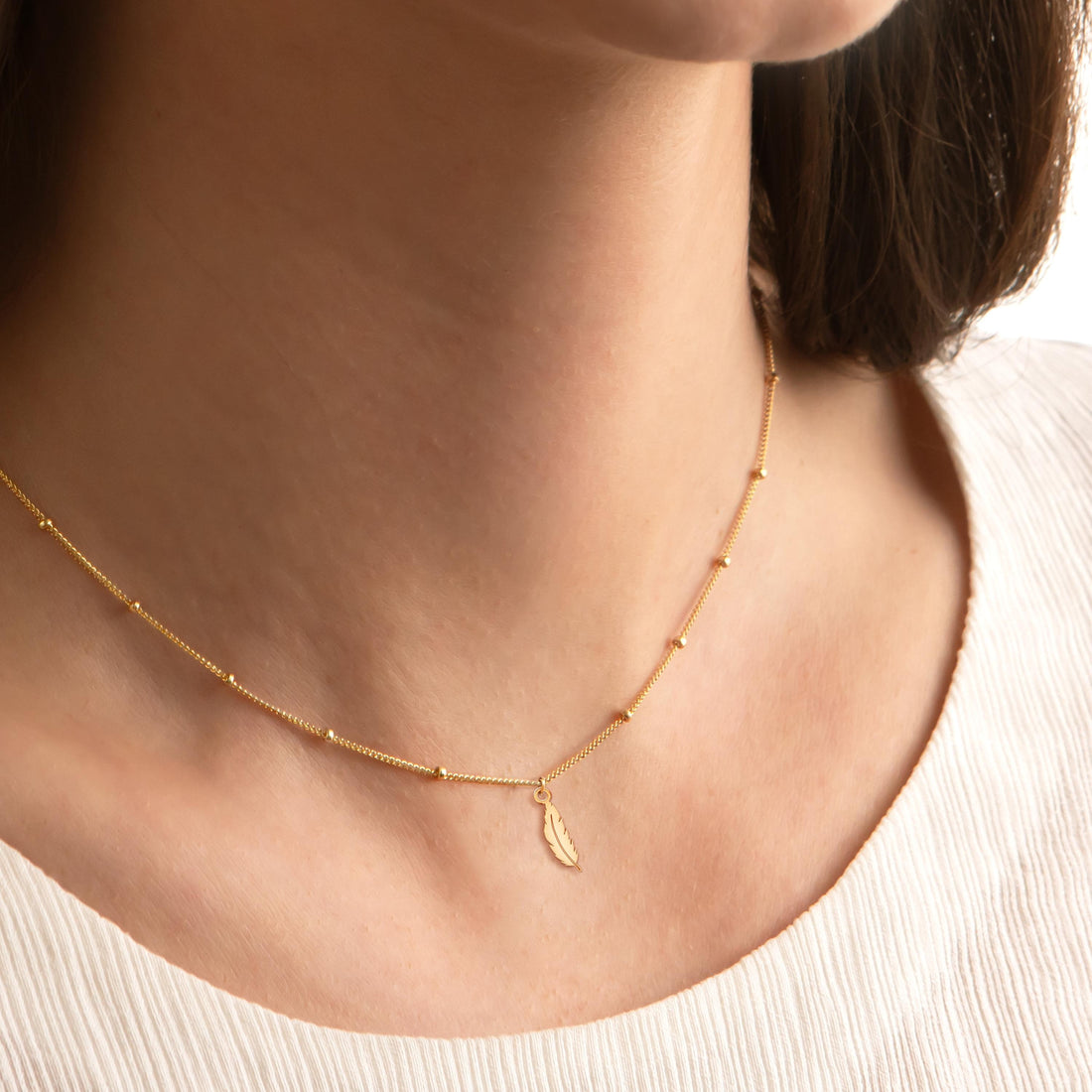Feather Pendant Beady Necklace