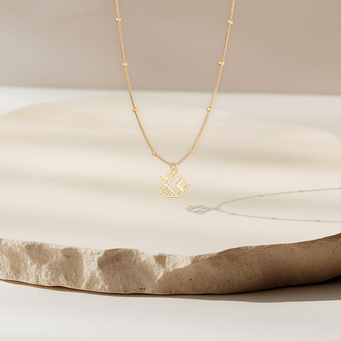 Geometric Fish Pendant Beady Necklace