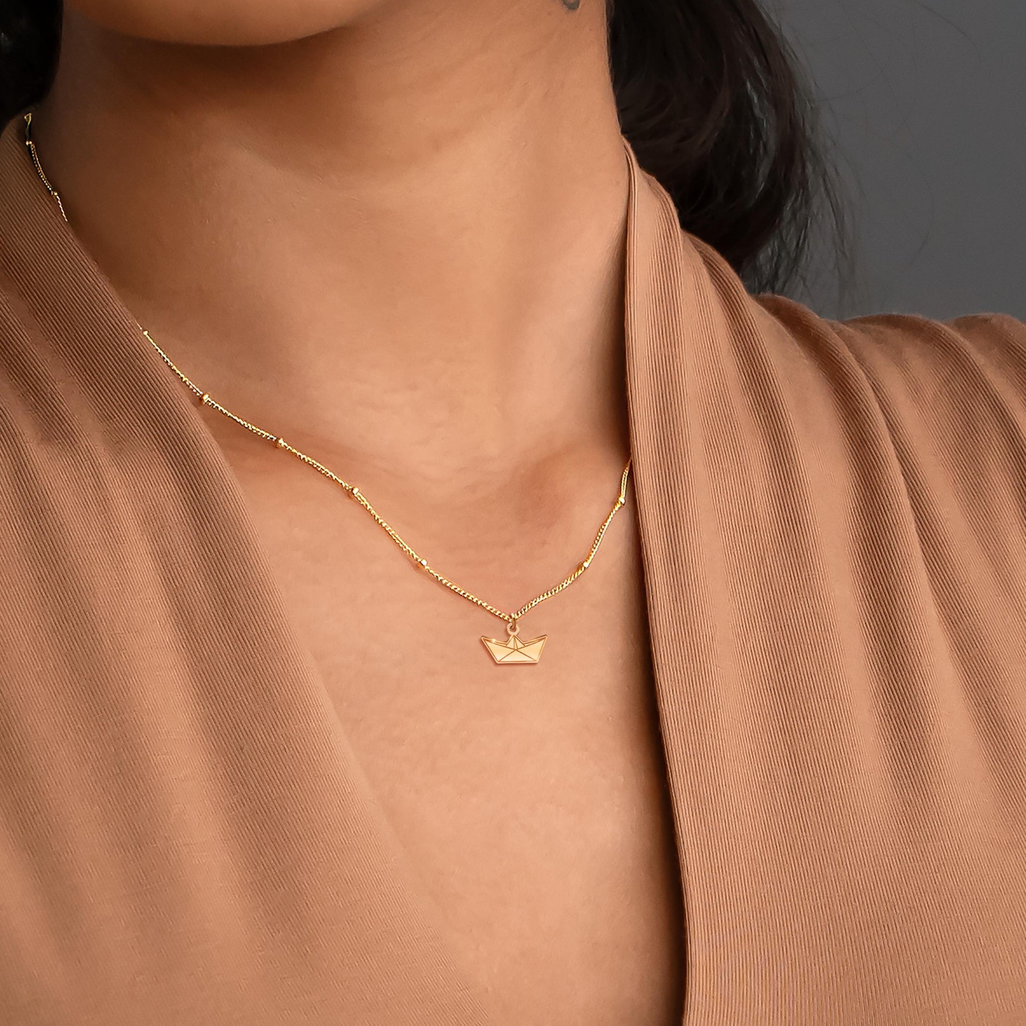 Paper Boat Charm Necklace