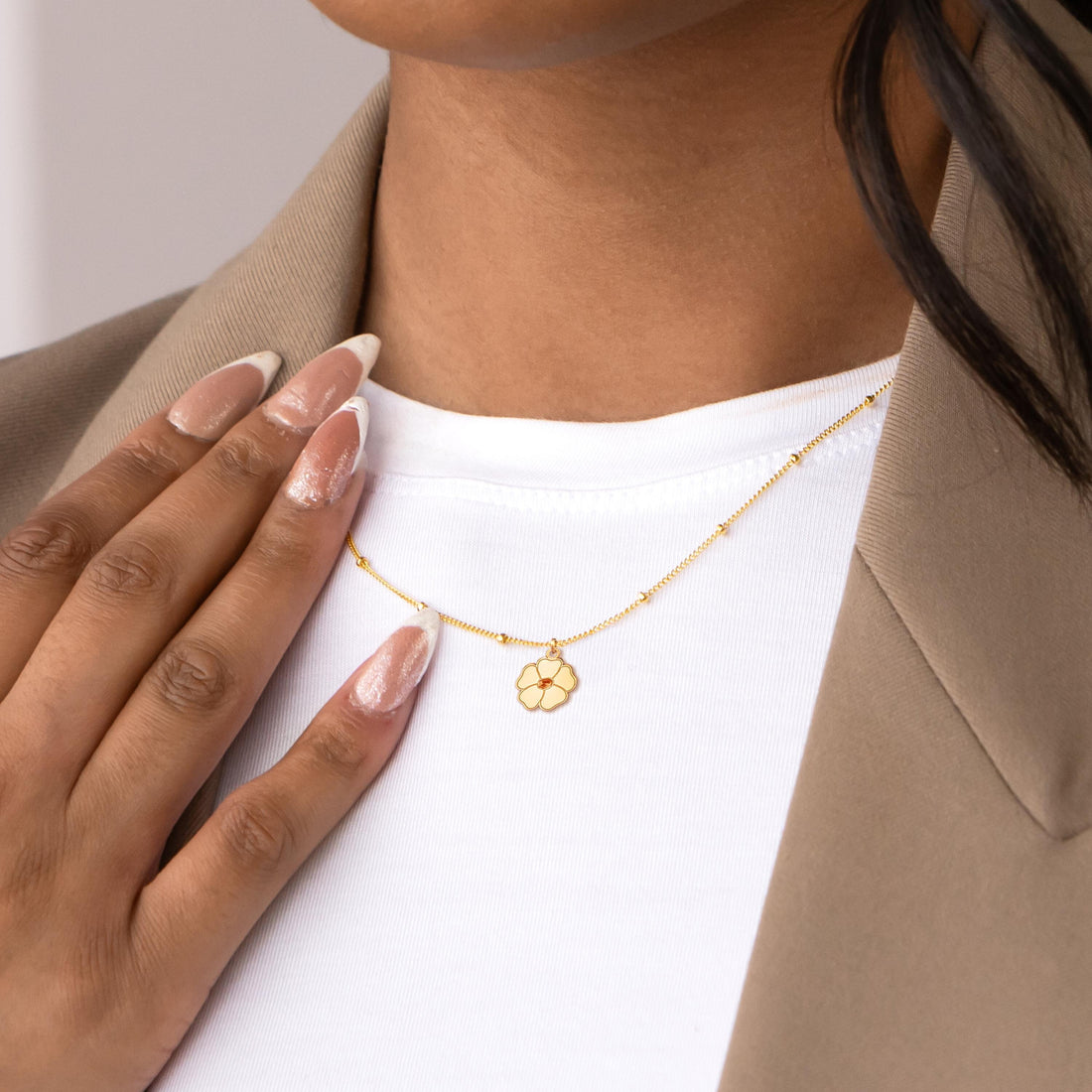 Poppy Flower Beady Charm Necklace