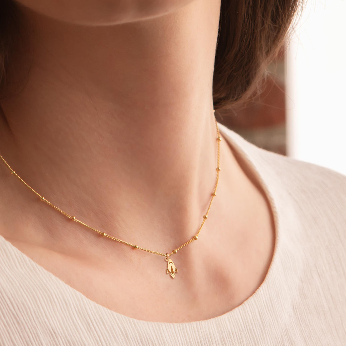 Rocket Ship on a Beady Charm Necklace
