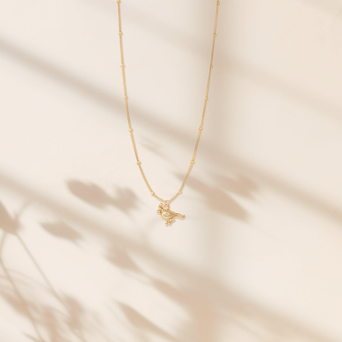 Cardinal Bird Pendant Beady Necklace
