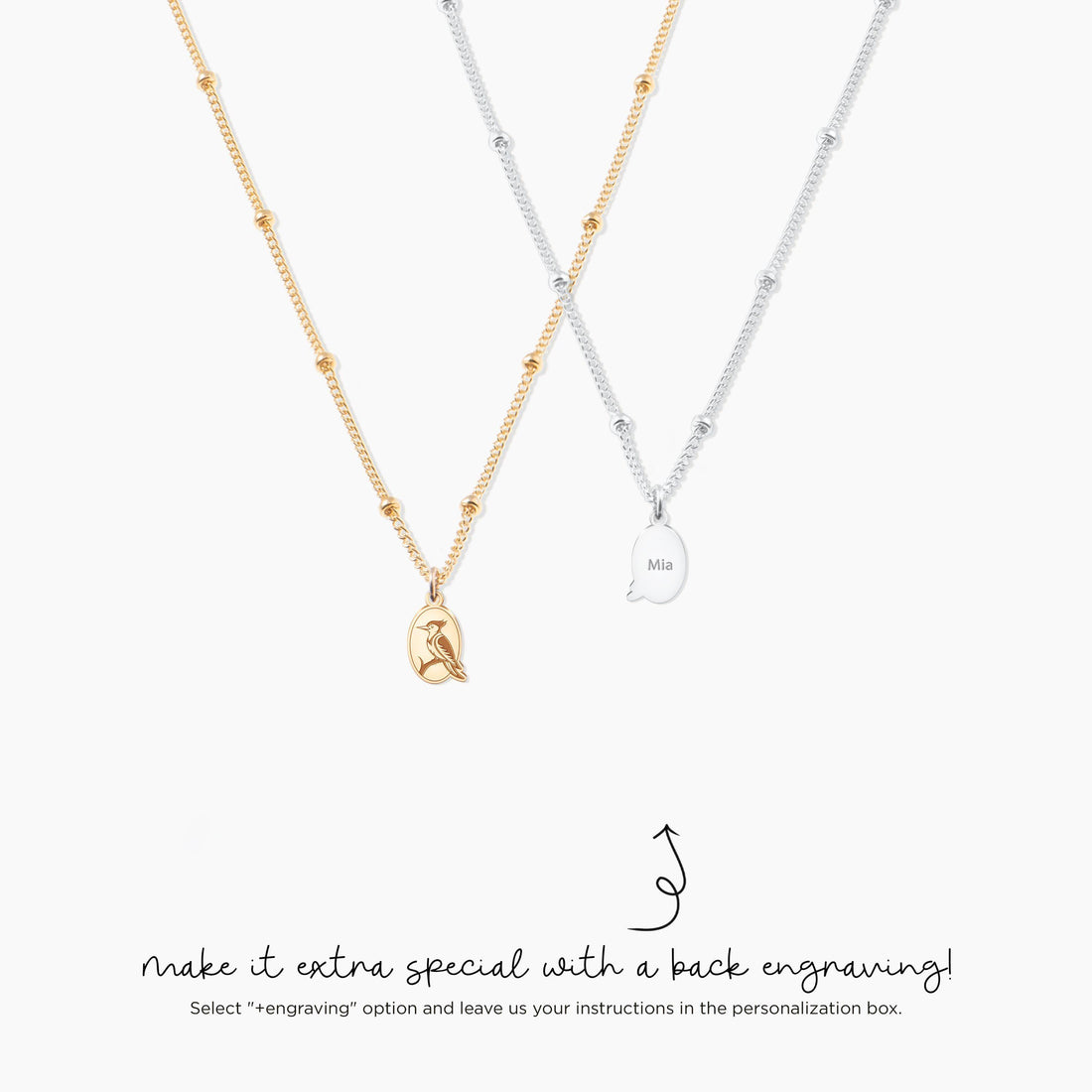 Woodpecker Oval Pendant Beady Necklace