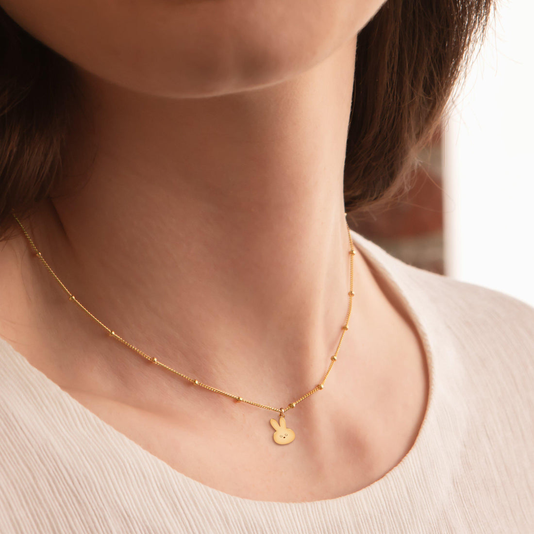 Bunny Head Pendant Beady Necklace