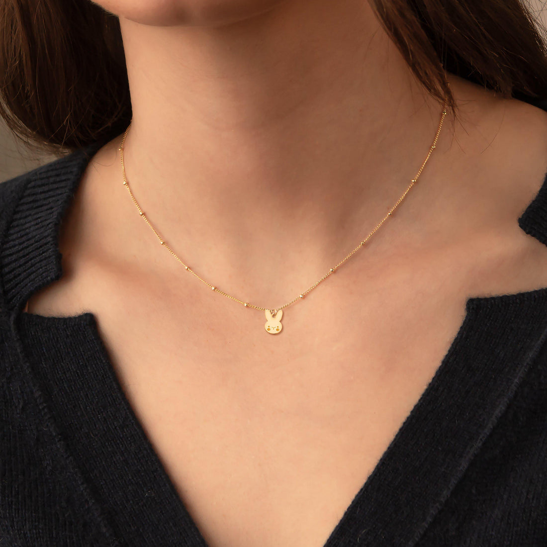 Kawaii Bunny Head Charm Necklace